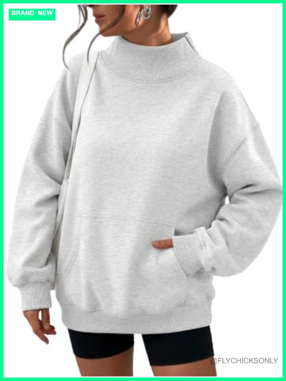 Oversized Fleece Mock Neck Sweatshirt with Kangaroo Pocket Pullover